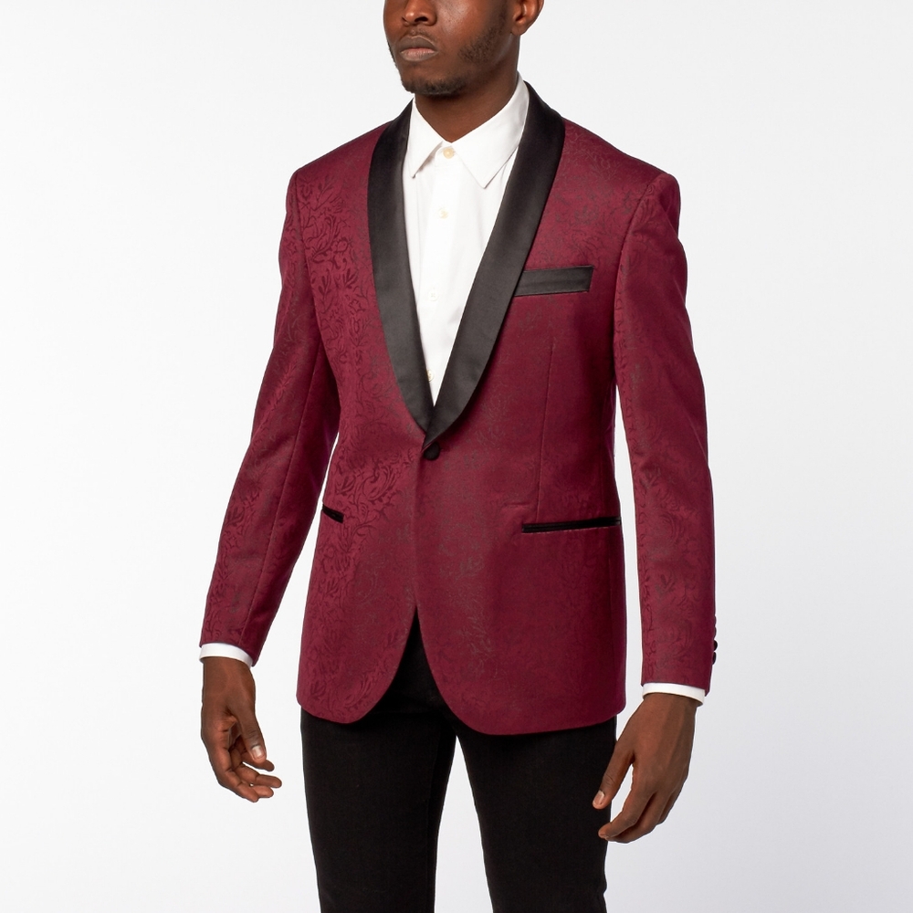 Pandora Burgundy embossed tuxedo  jacket size 42 L made by Zonettie